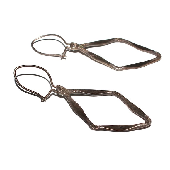 Vintage Sterling Silver Open Diamond Shape Dangle Earrings - Picture 2 of 4